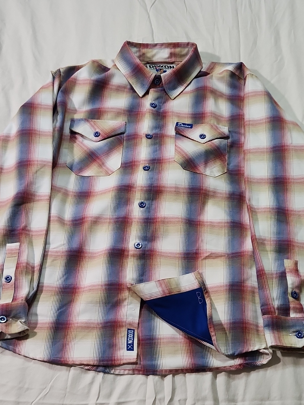 XL The Doohan DIXXON Men's Plaid Button-Down Shirt in Blue, Red, Tan